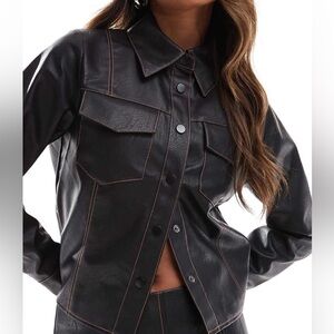 ASOS Design contrast stitching leather look boxy shirt